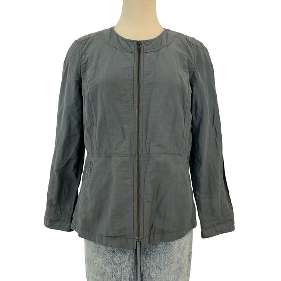 Eileen Fisher Rumpled Zip Lightweight Jacket Cotton-Nylon Blend Gray Size M - Picture 1 of 11